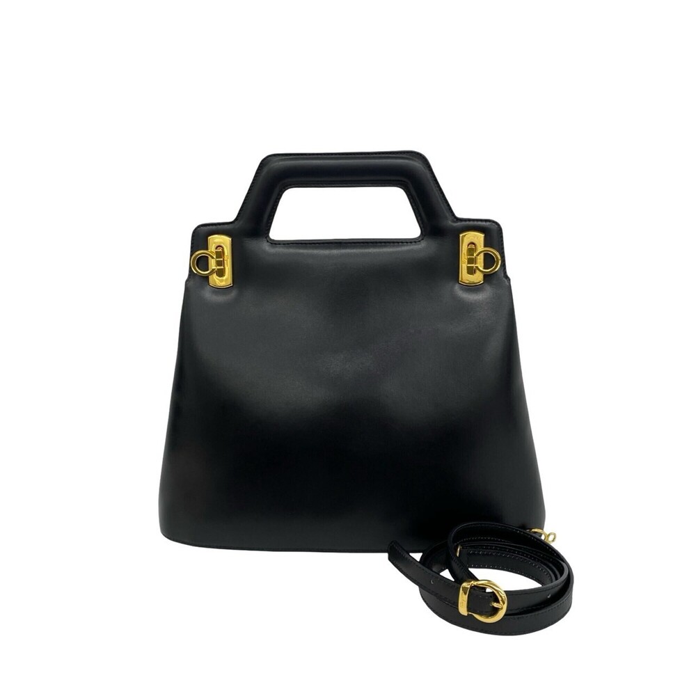 Salvatore Ferragamo Gancini hardware leather 2-way shoulder bag/handbag, blac...